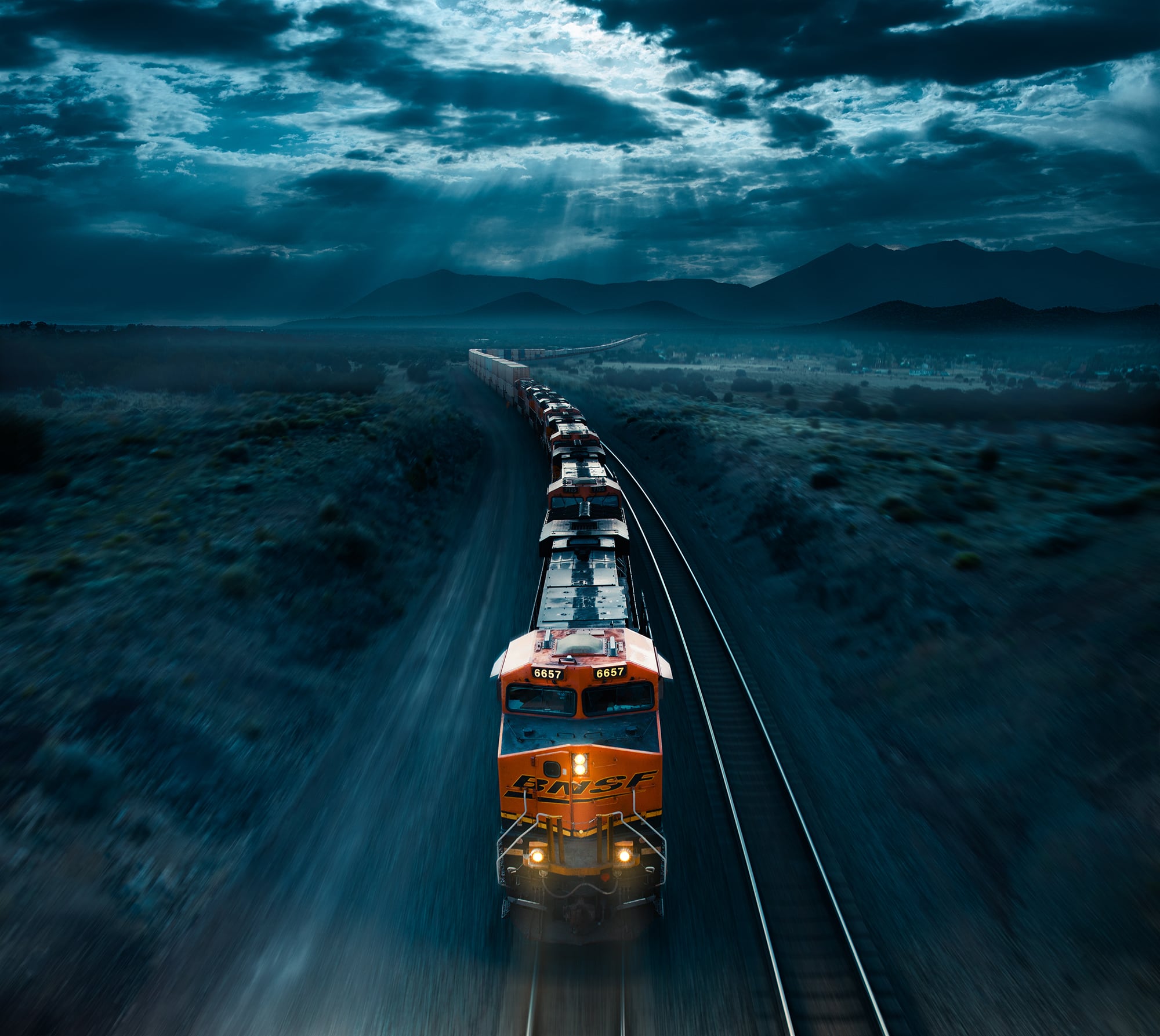 BNSF Freight Train photographed by commercial automotive photographer