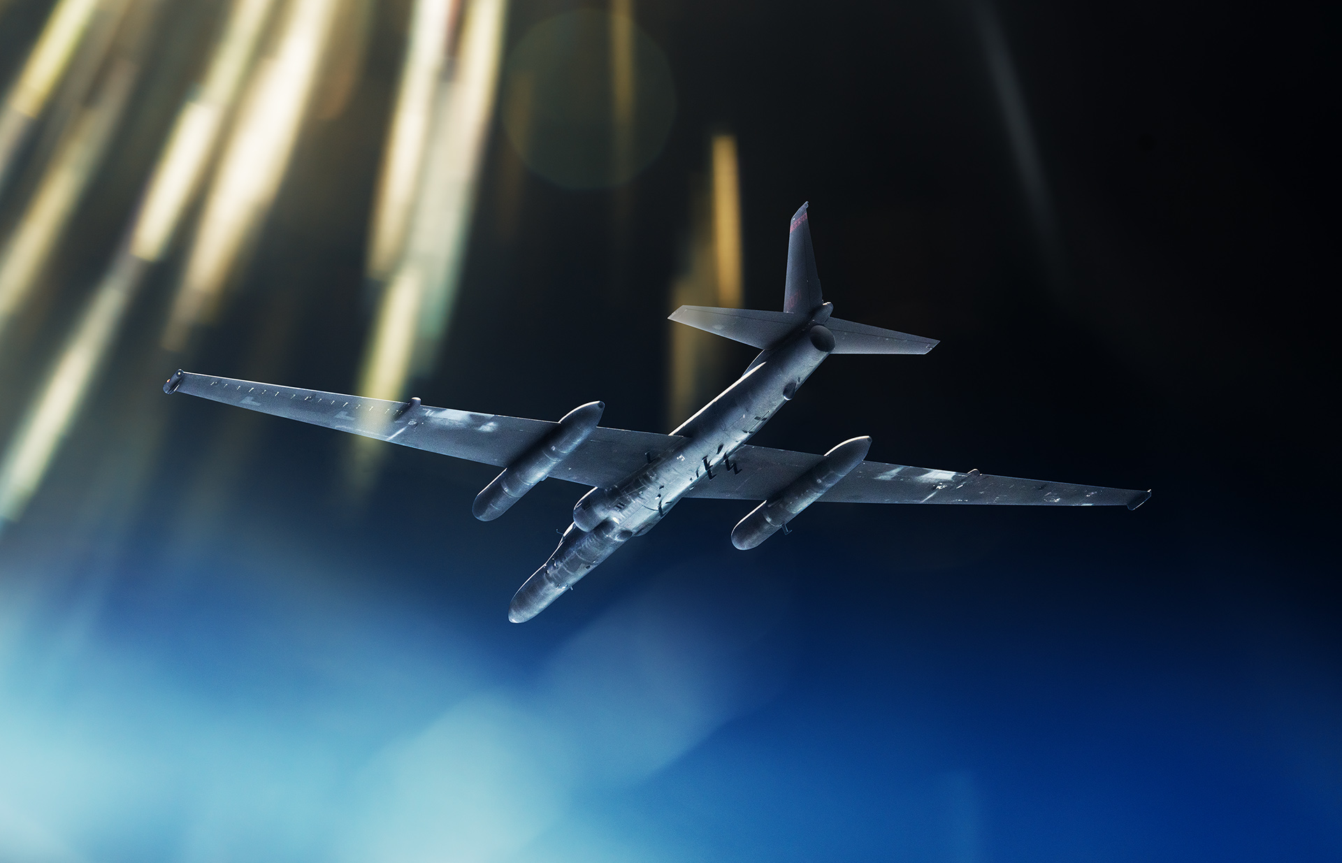 A photograph of a U2 spy plane 70,000 feet above the Earth.