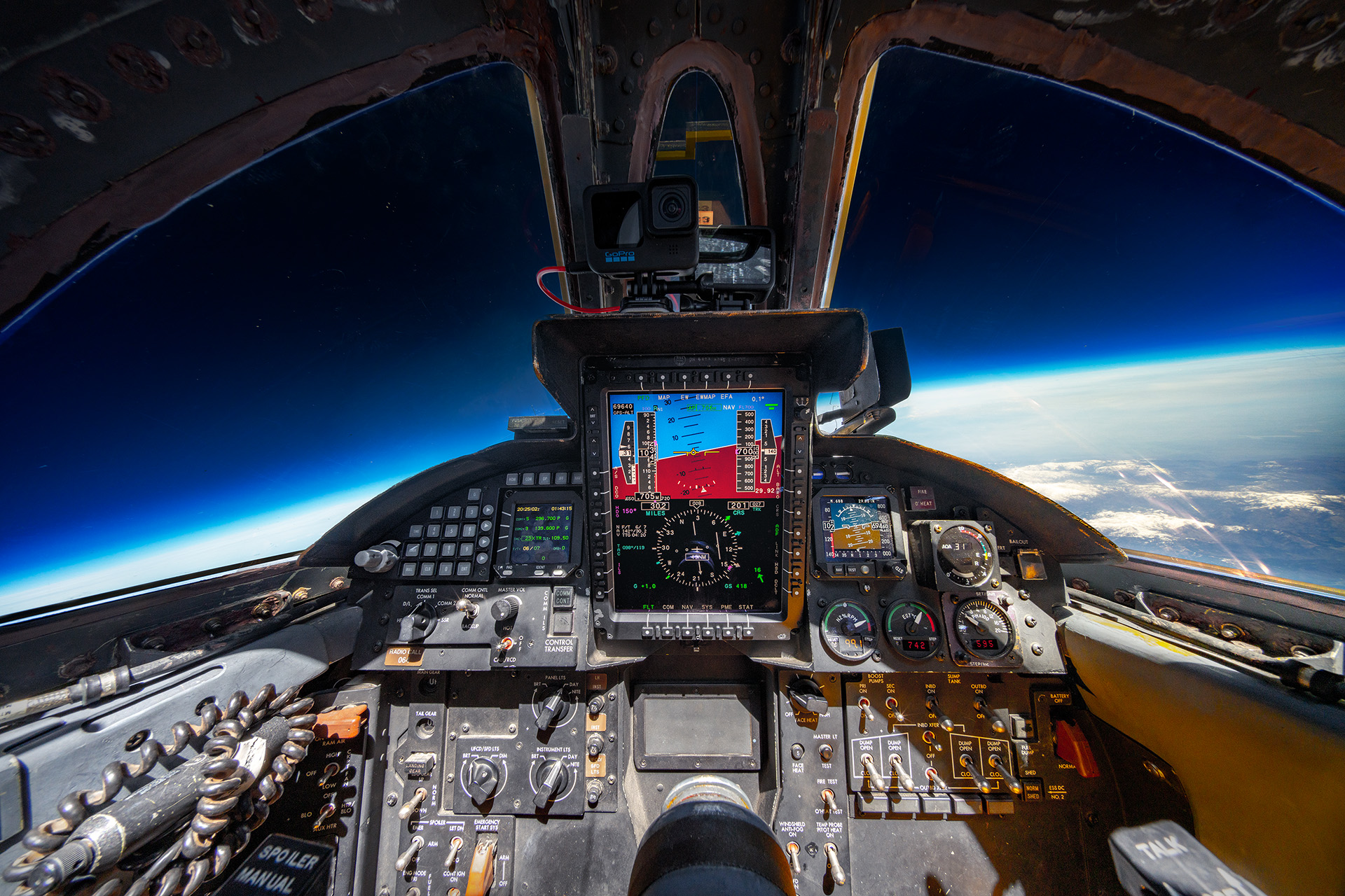 The cockpit of a U2 while at 70,000 feet
